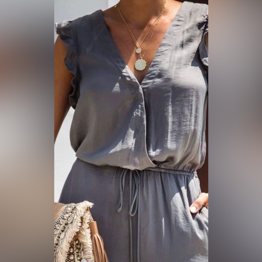 Mustard Seed Light Gray Ruffle Jumpsuit‎ - Picture 2 of 16